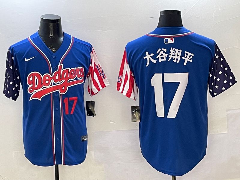 Men Los Angeles Dodgers #17 Ohtani Blue a generation of national flags Joint name 2025 Nike MLB Jersey style 19